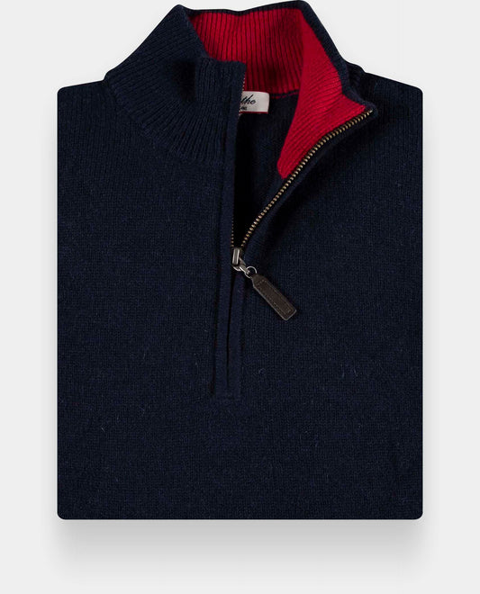 Pull zip camionneur JG7 100 cachemire Marine