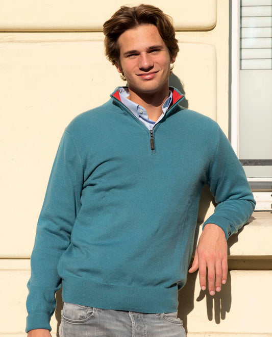 Pull zip camionneur JG7 100 cachemire Vert grisé