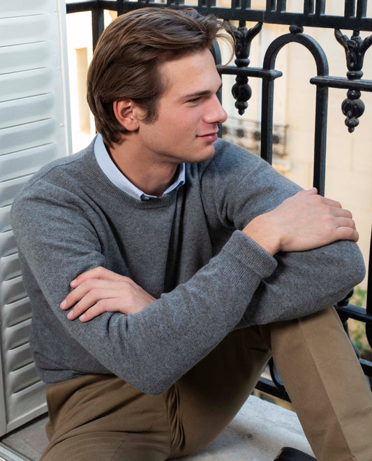Pull col rond 100 cachemire Gris moyen