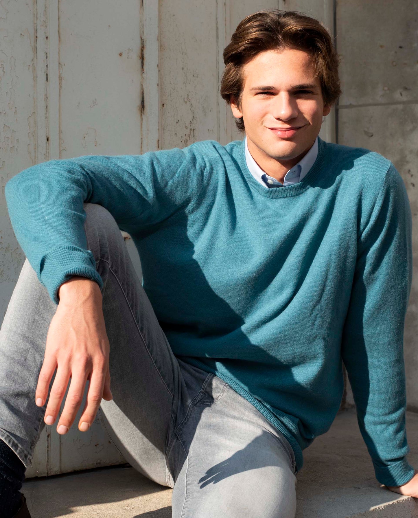 Pull col rond 100 cachemire Vert grisé