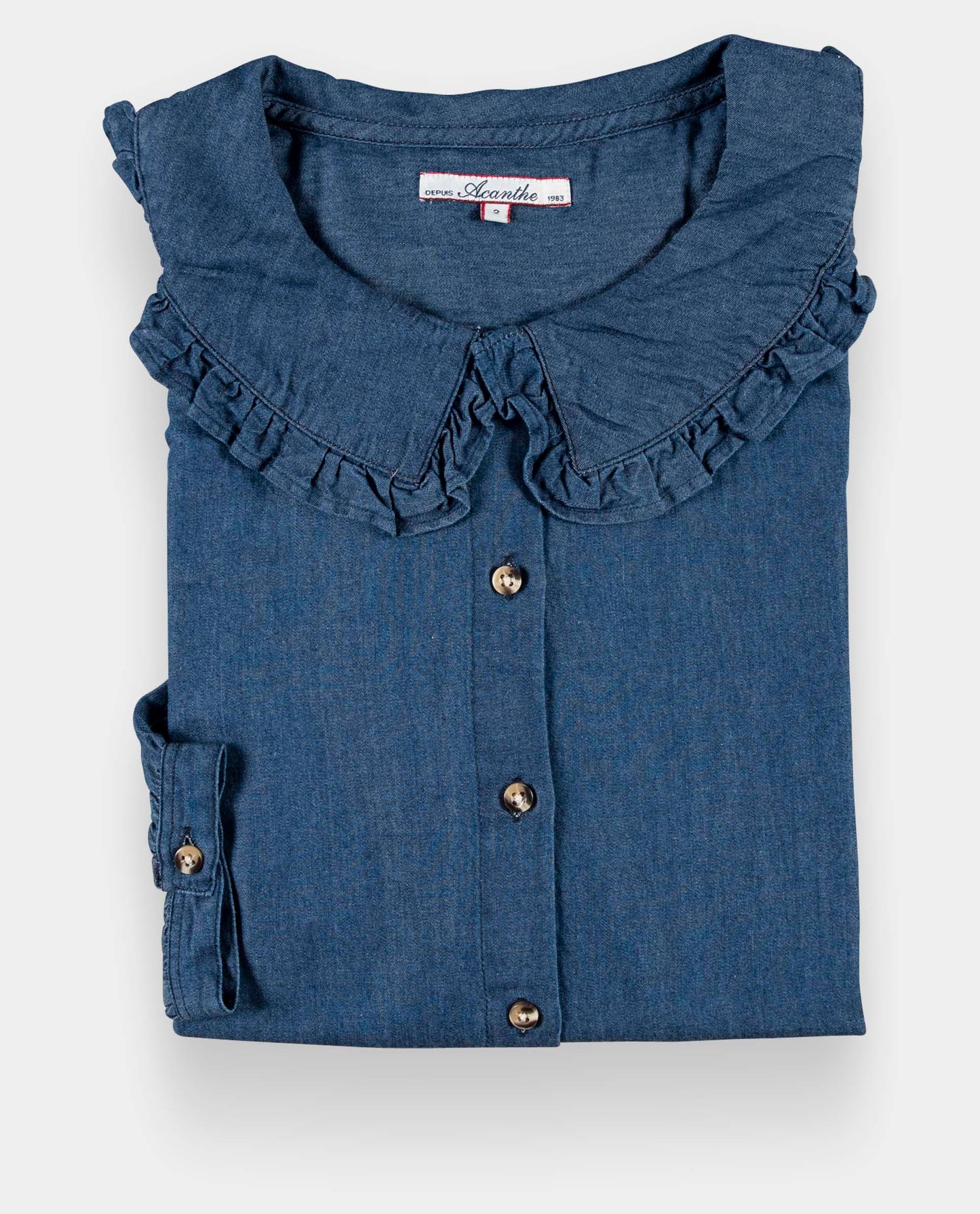 Blouse grand col volanté Denim