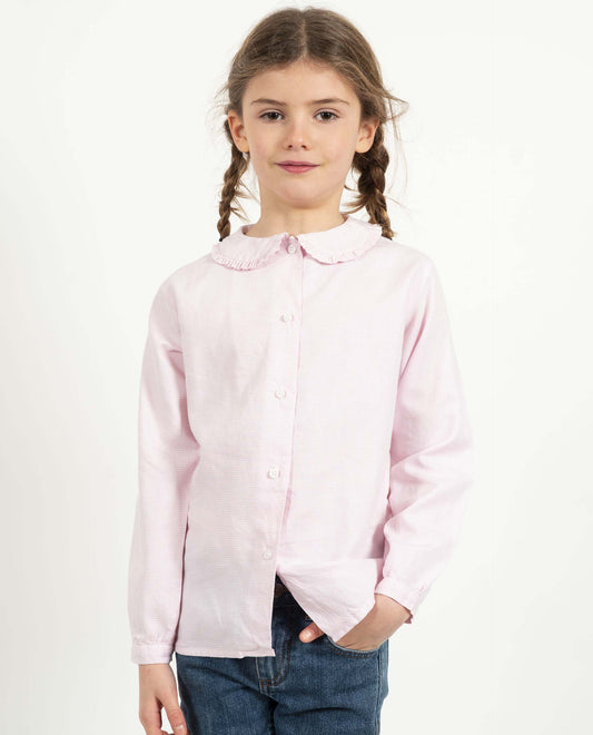 chemisier ml col rond flanelle pied de poule rose