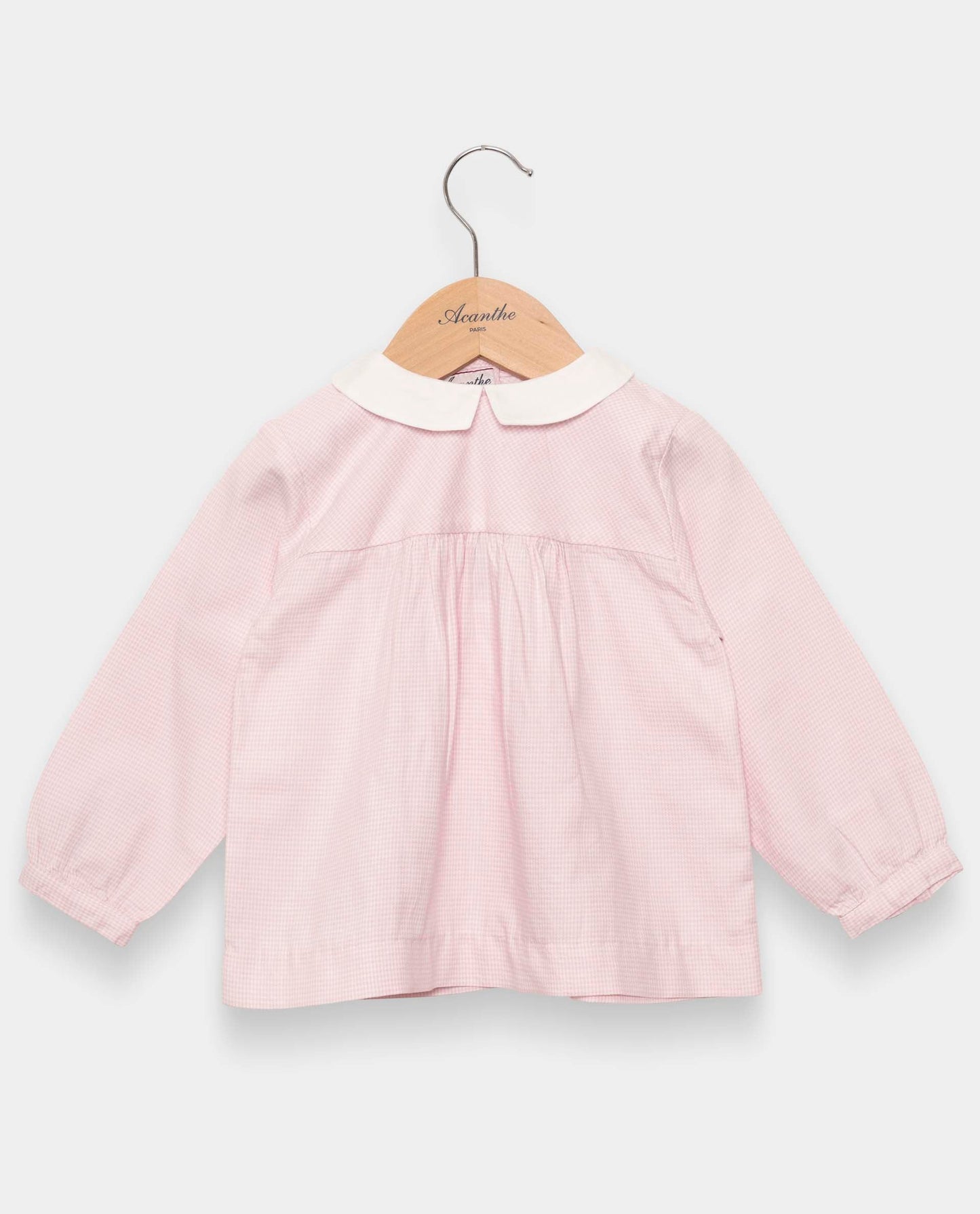 blouse col carré flanelle pied de poule rose