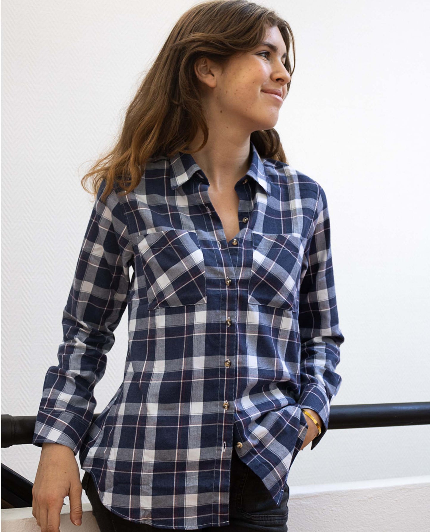 chemisier flanelle poches plaquées carreaux marine/bordeaux