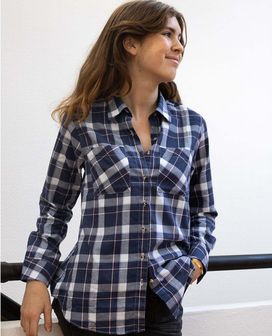 chemisier flanelle poches plaquées carreaux marine/bordeaux
