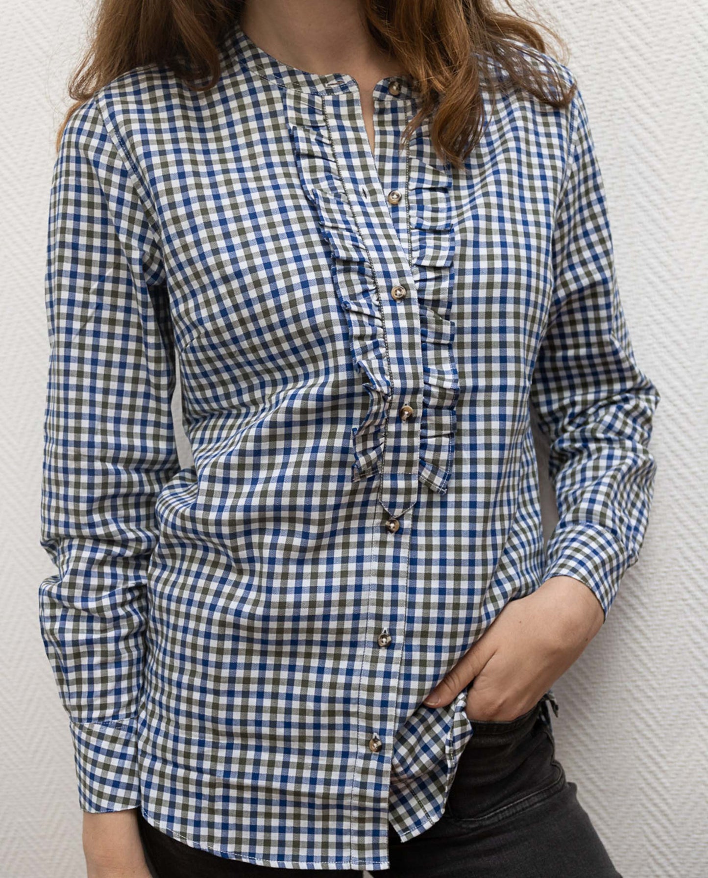 chemisier flanelle rdc et volant vichy bleu/kaki