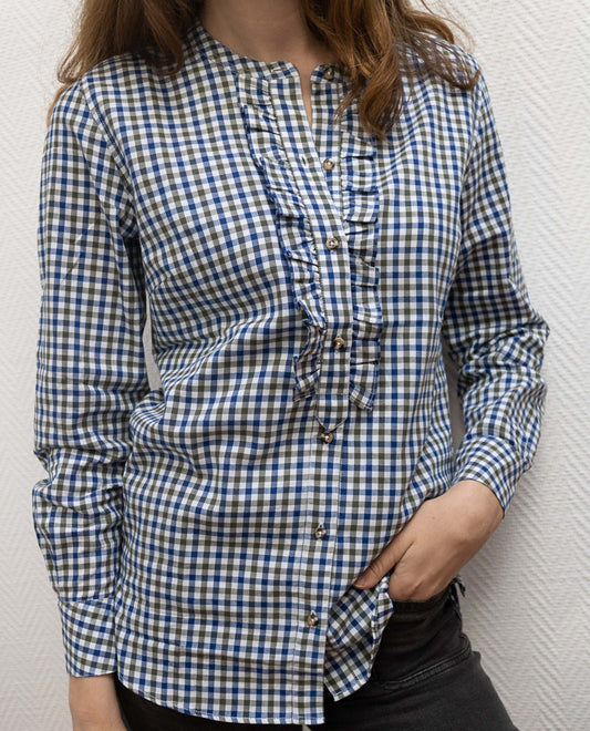 chemisier flanelle rdc et volant vichy bleu/kaki