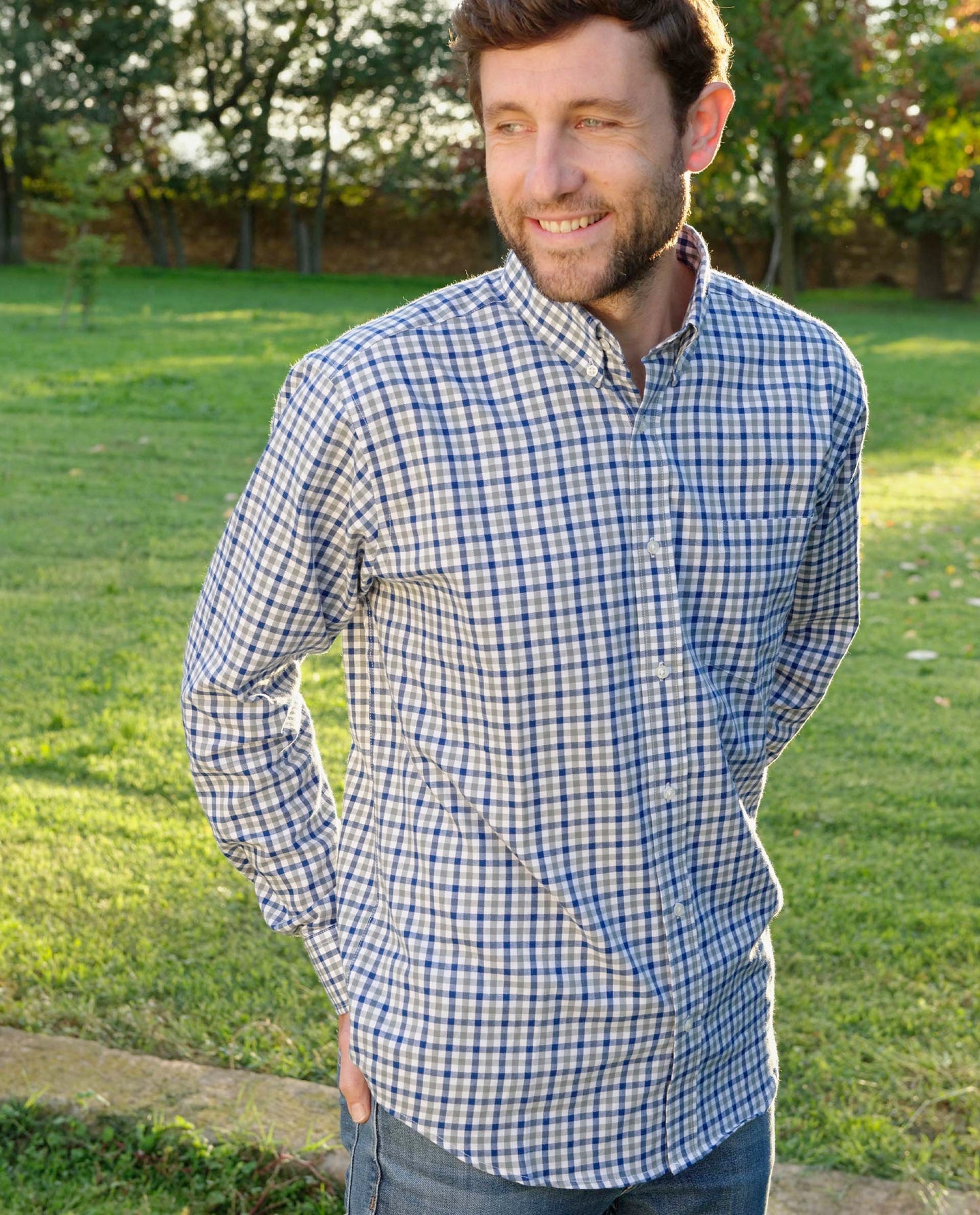 chemise ml flanelle vichy bleu/gris