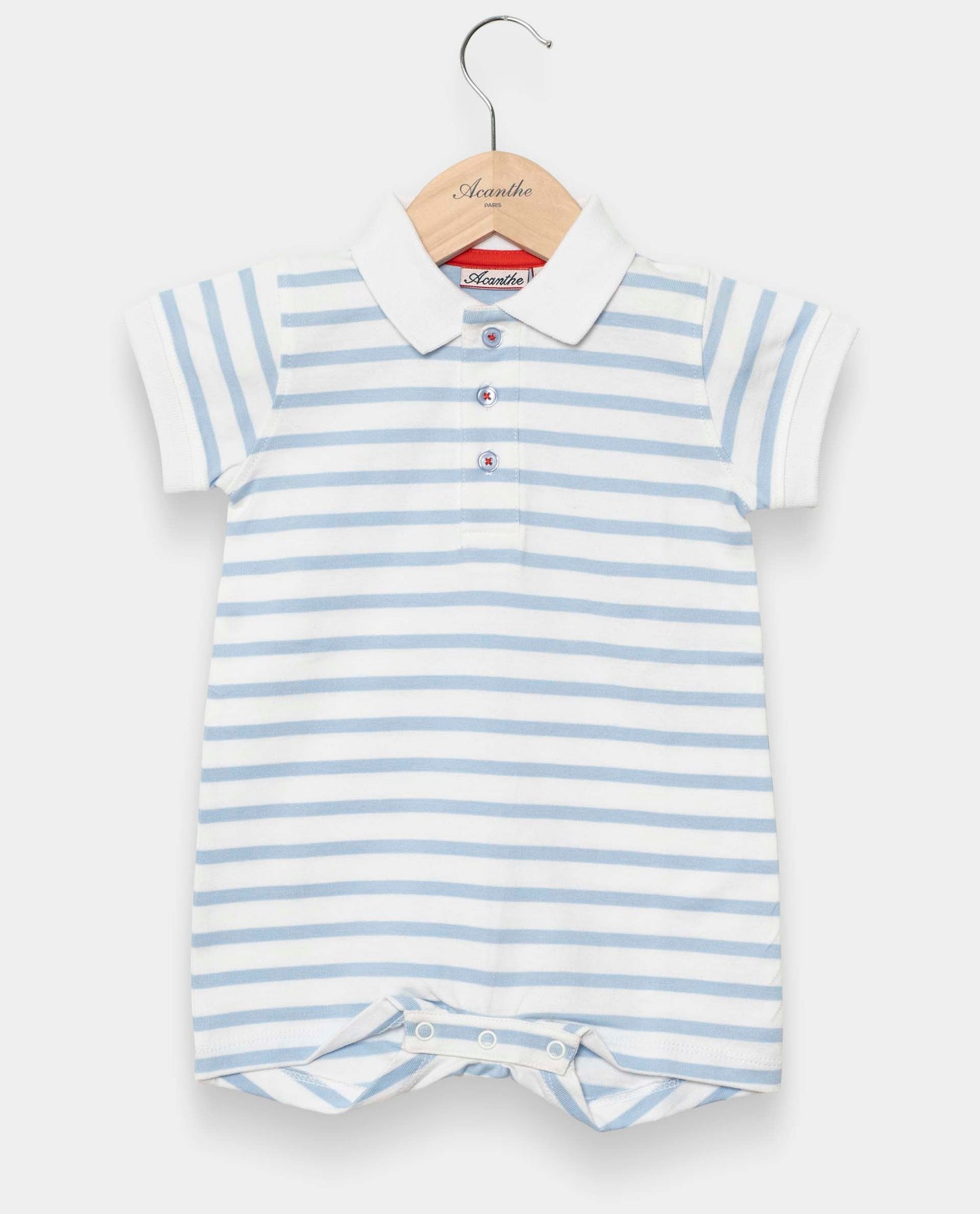 combi jersey col polo rayé blanc/ciel