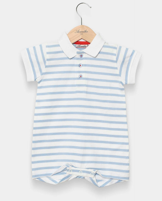 combi jersey col polo rayé blanc/ciel