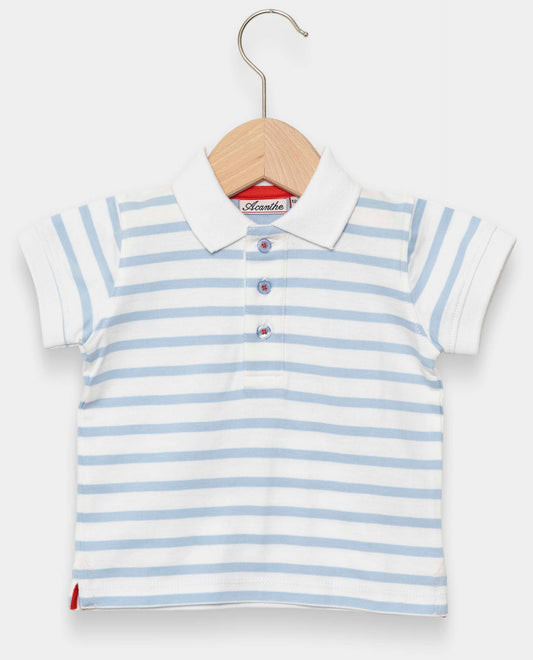 polo jersey garçon mc rayé blanc/ciel