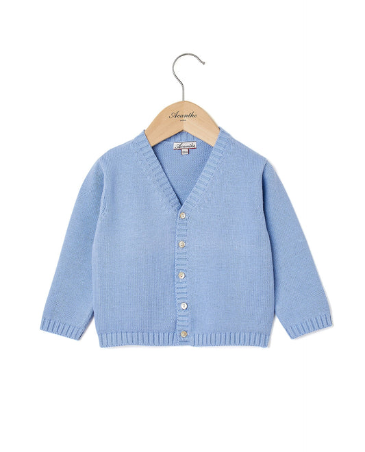 cardigan V 100 coton Bleu
