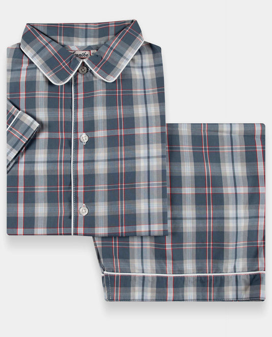 pyjama court écossais bleu