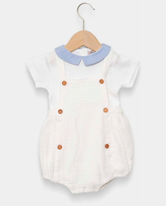 bloomer à  bavette gaze de coton Blanc