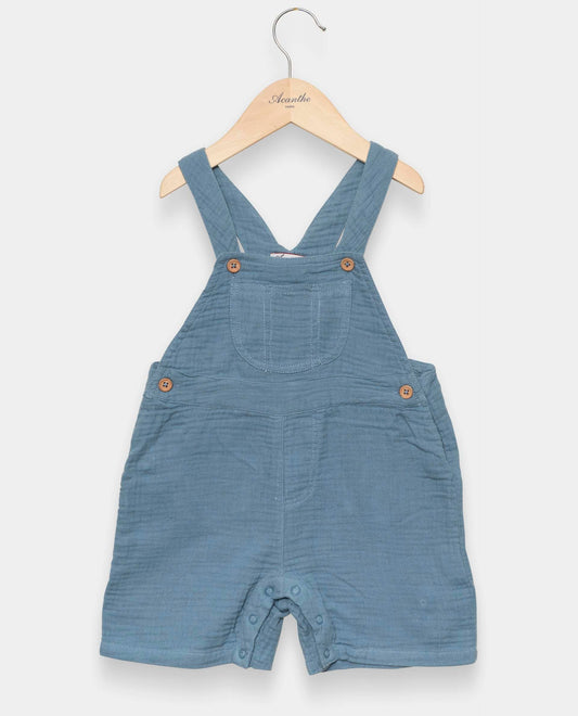 salopette courte gaze de coton Bleu