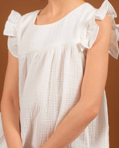 robe volants gaze de coton Blanc