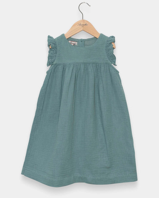 robe volants gaze de coton Vert