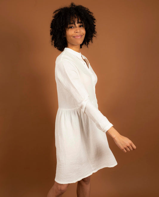 robe col mao gaze de coton Blanc
