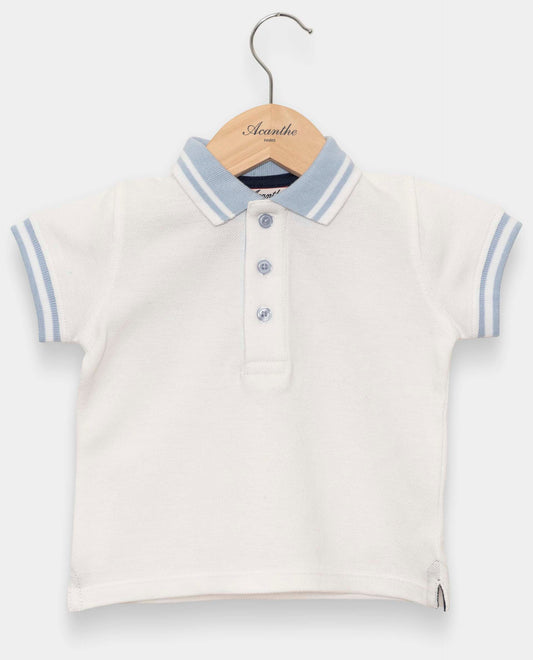 polo piqué garçon mc blanc/ciel