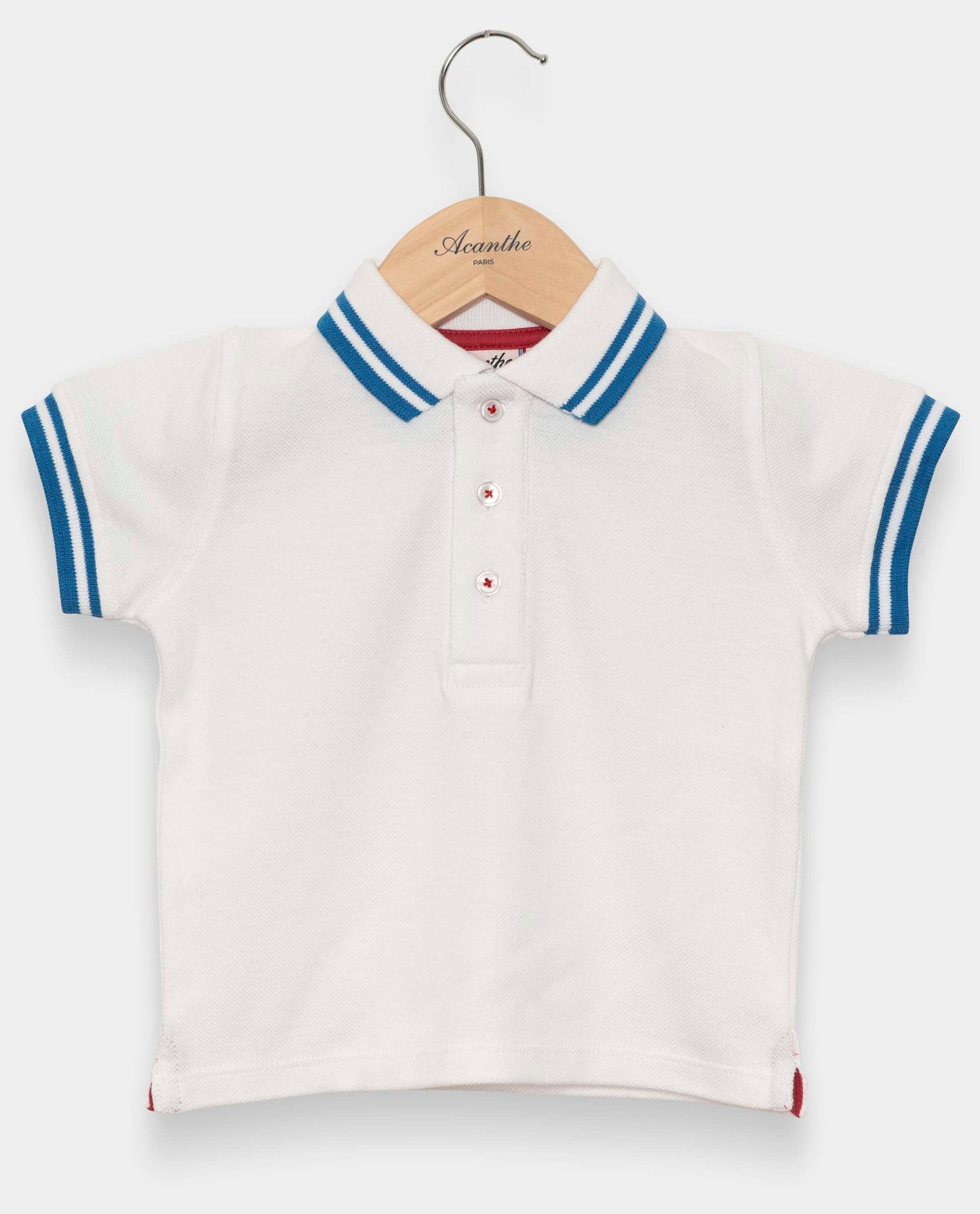 polo piqué garçon mc blanc/bleu