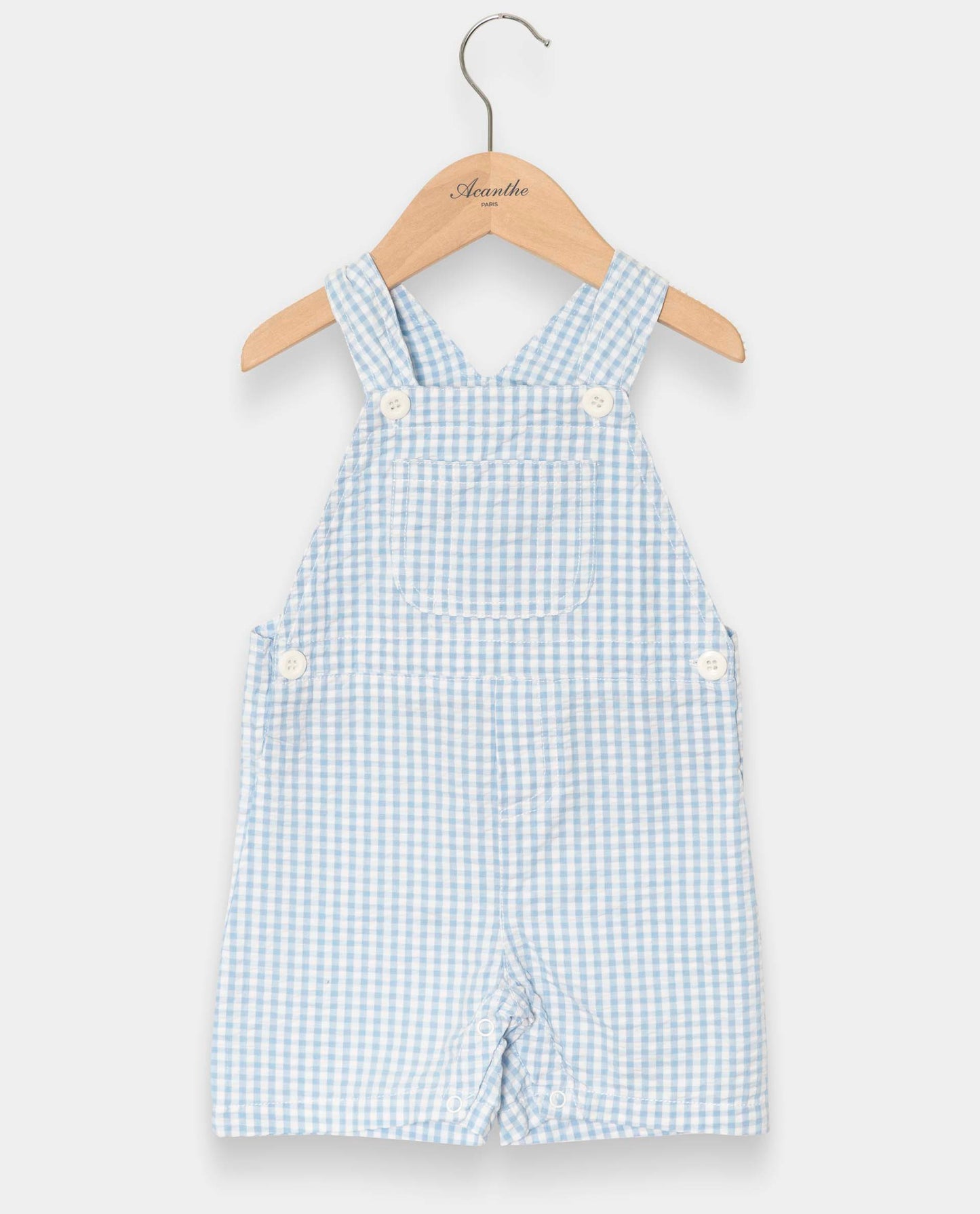 salopette courte seersucker vichy ciel