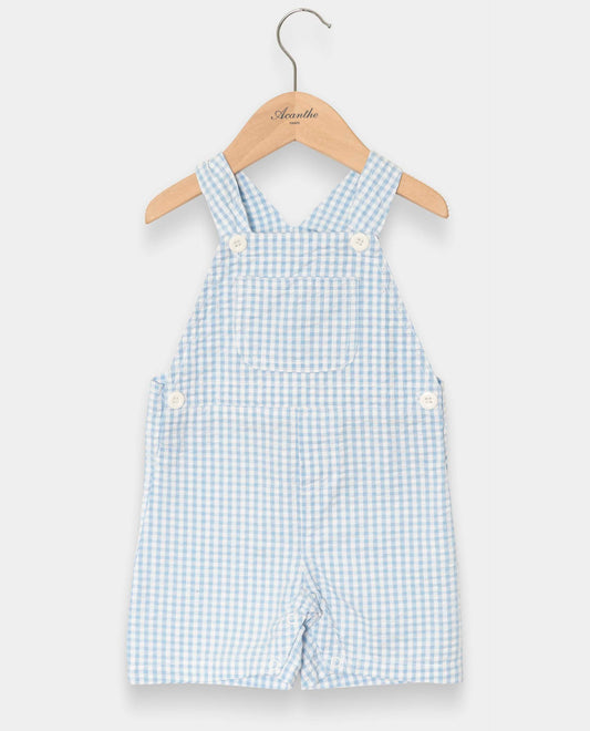 salopette courte seersucker vichy ciel