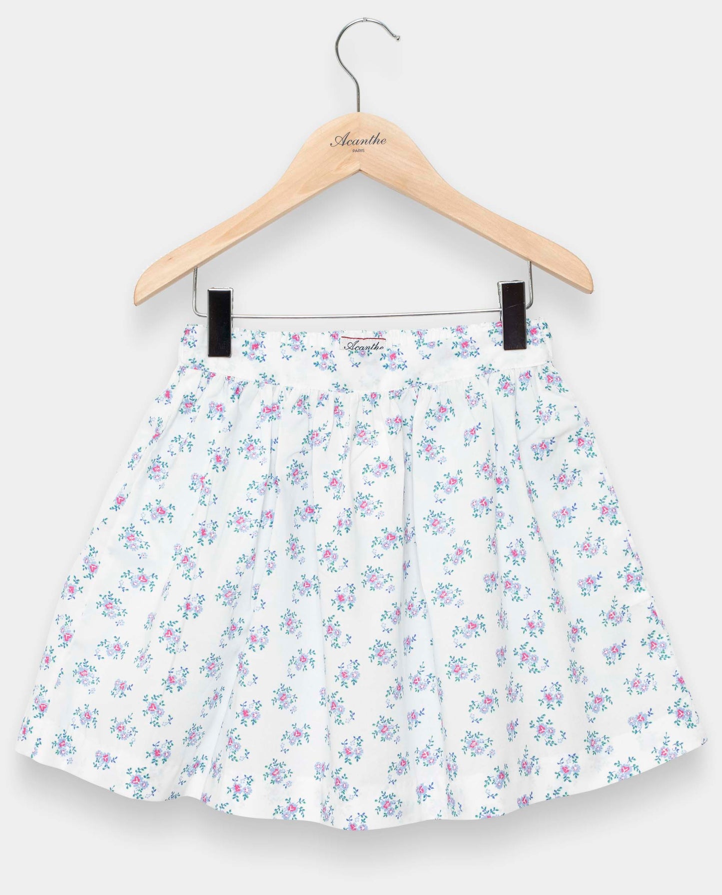 jupe imprimé fleur ciel/rose