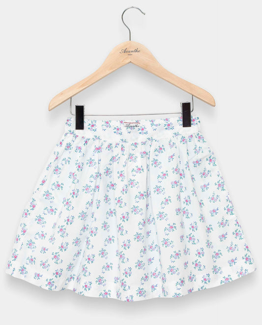 jupe imprimé fleur ciel/rose