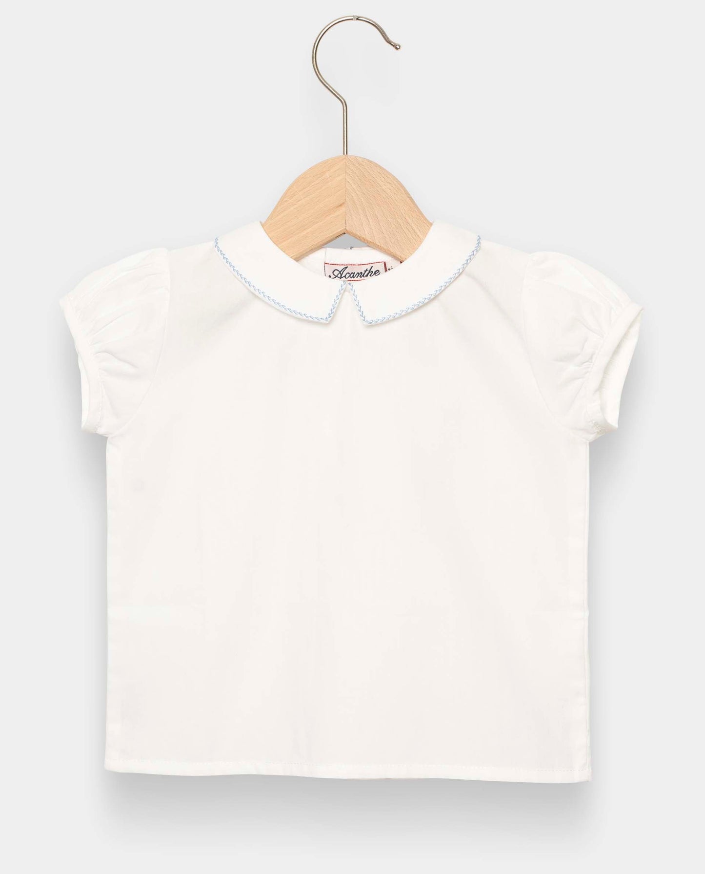 chemisier col carré btns dos mc blanc liseré ciel