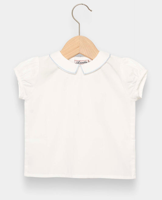 chemisier col carré btns dos mc blanc liseré ciel