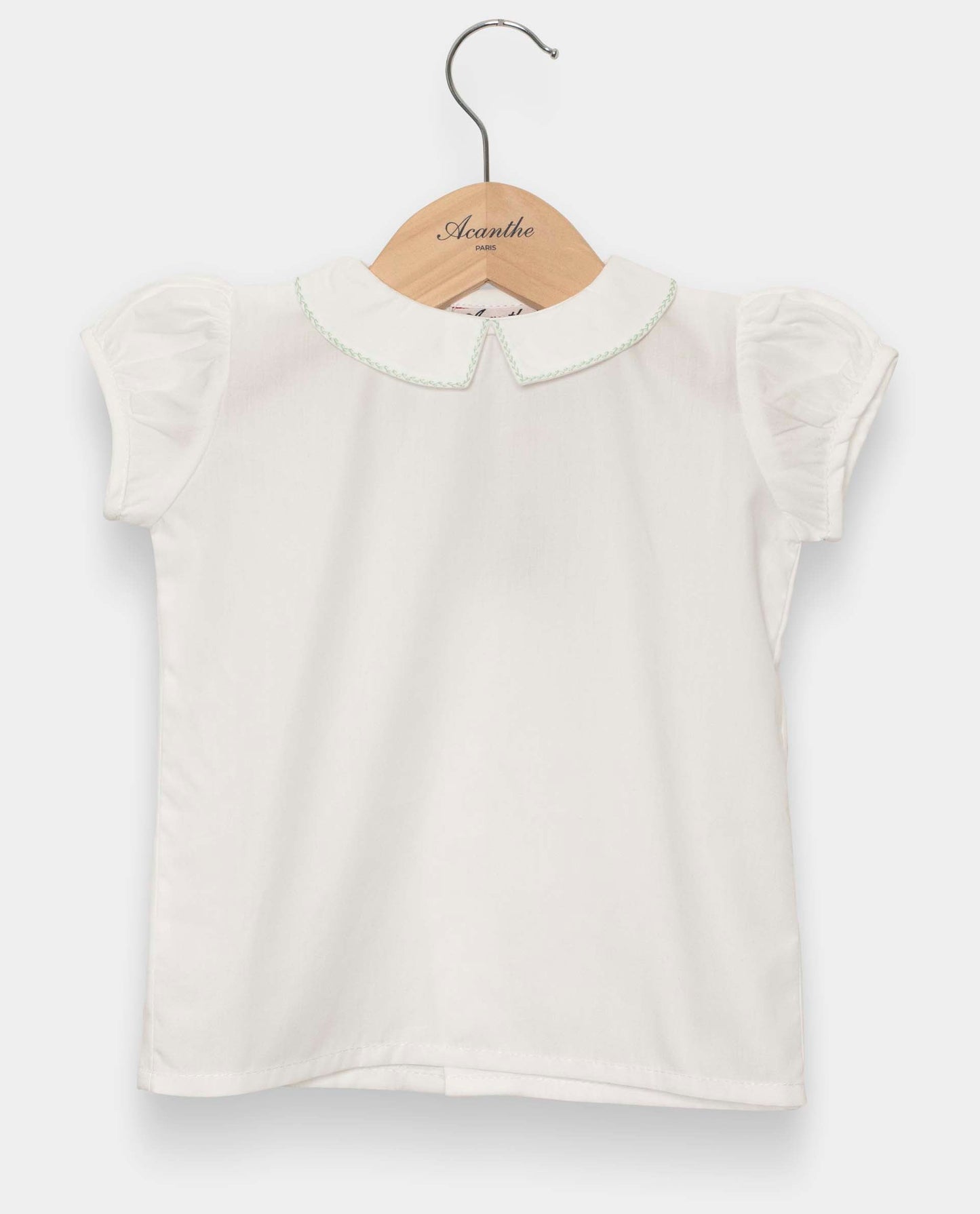 chemisier col carré btns dos mc blanc liseré vert