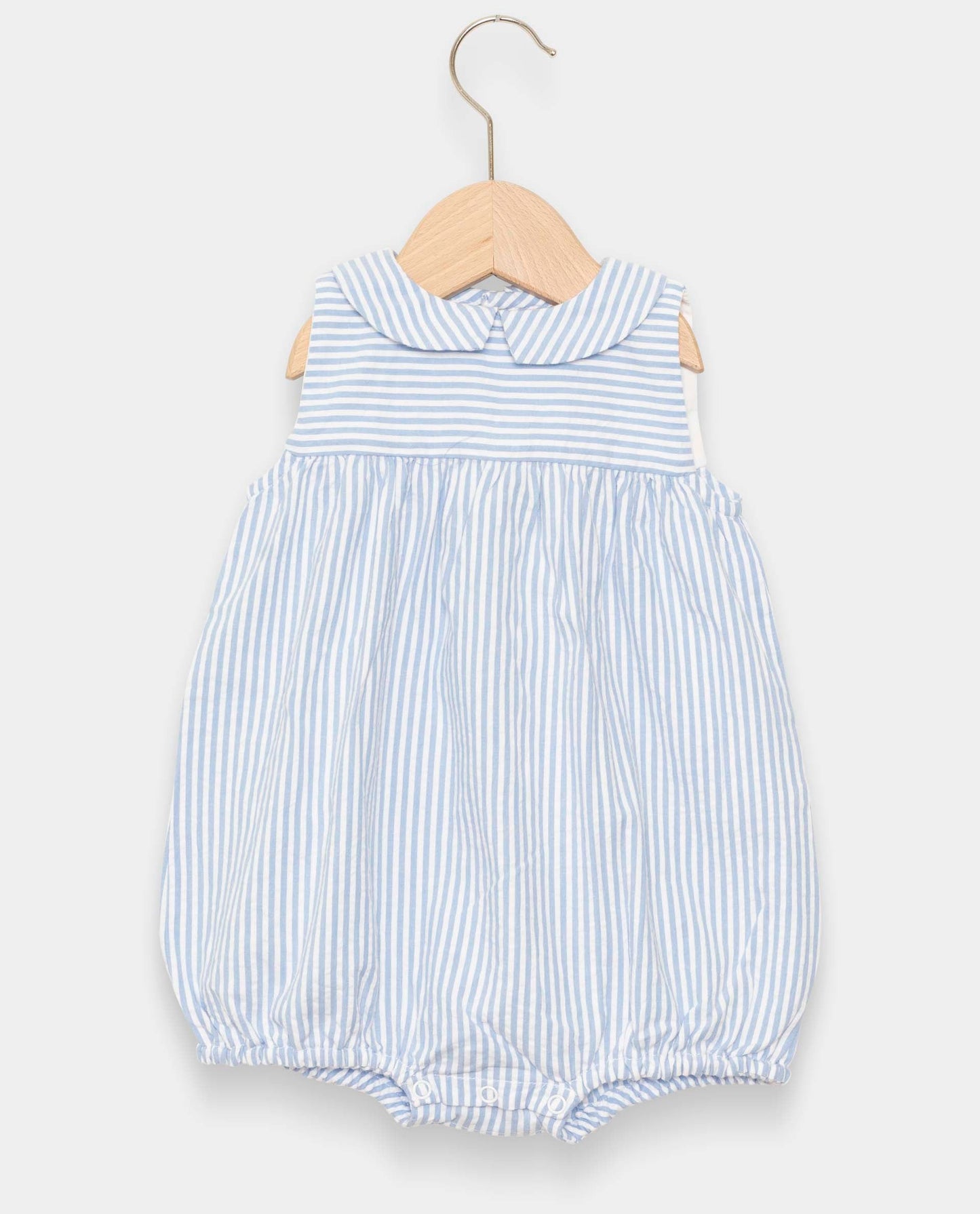 barboteuse col carré sans manches seersucker rayure ciel