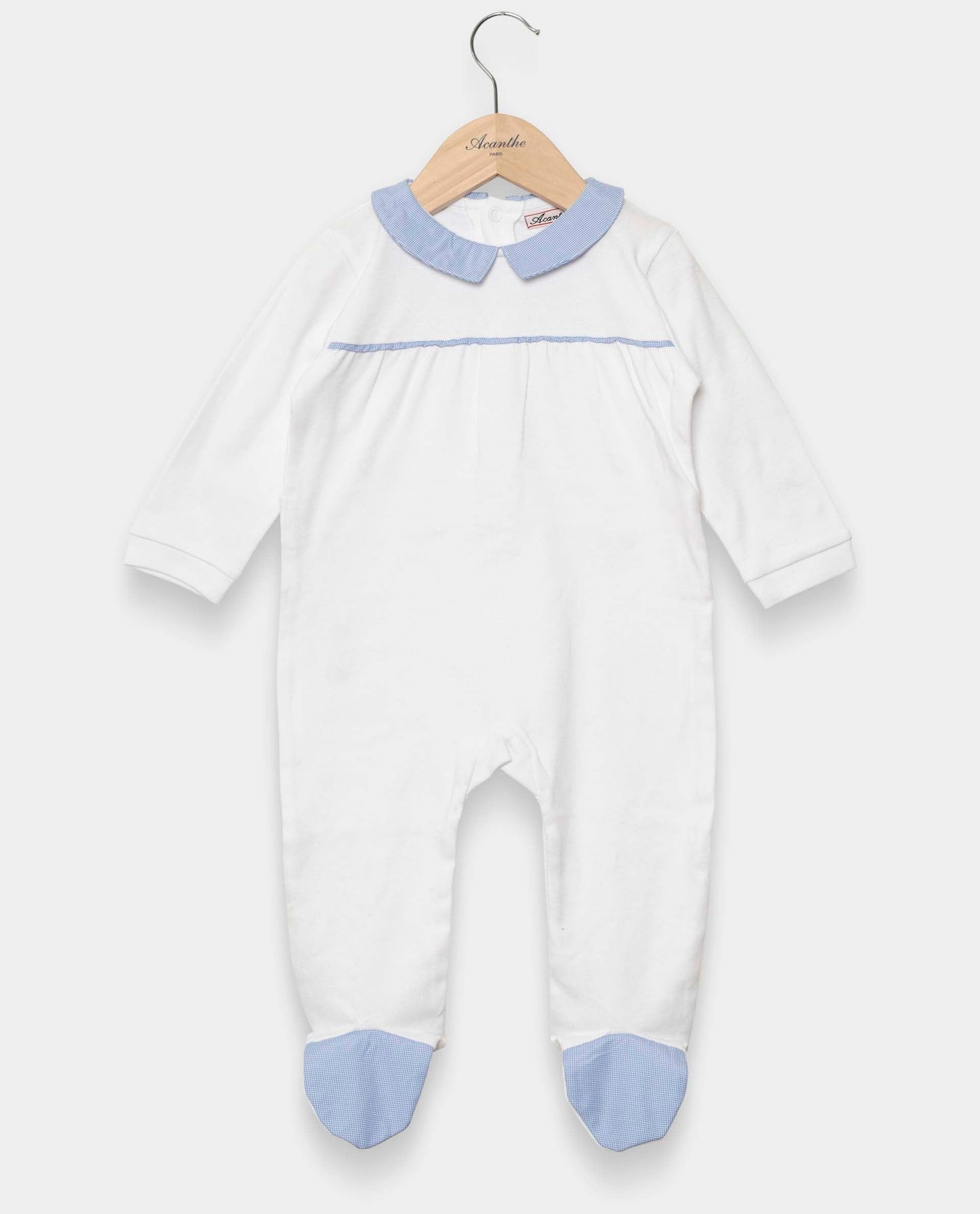 dors bien coton col carré blanc/vichy bleu