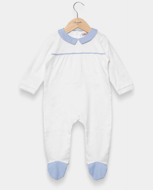 dors bien coton col carré blanc/vichy bleu