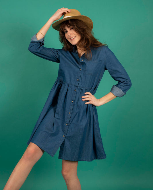 robe col mao denim Denim