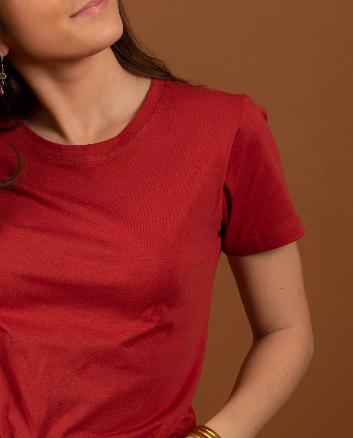 tee shirt col rond coton terracotta
