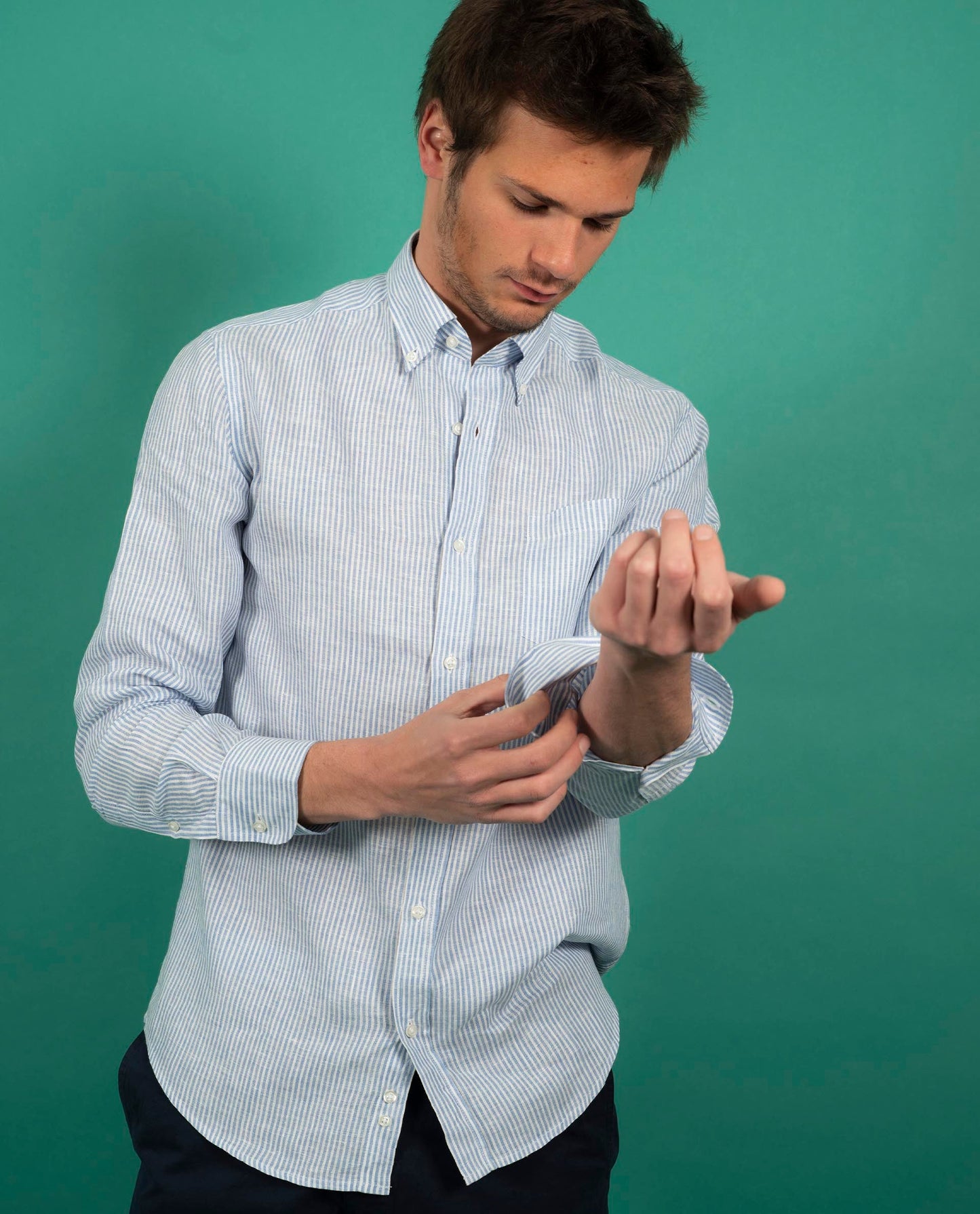 chemise CB lin rayé bleu