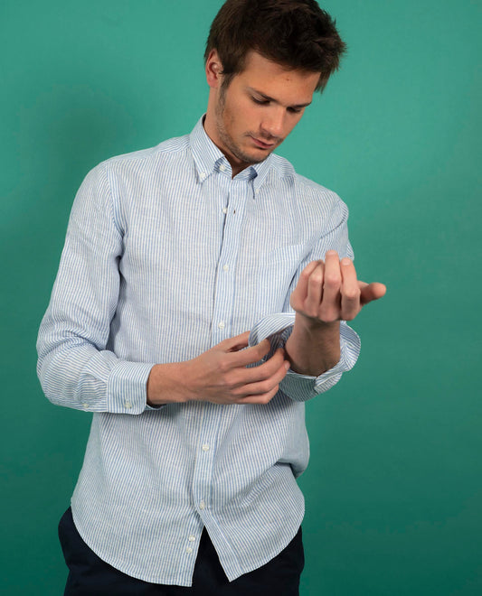 chemise CB lin rayé bleu