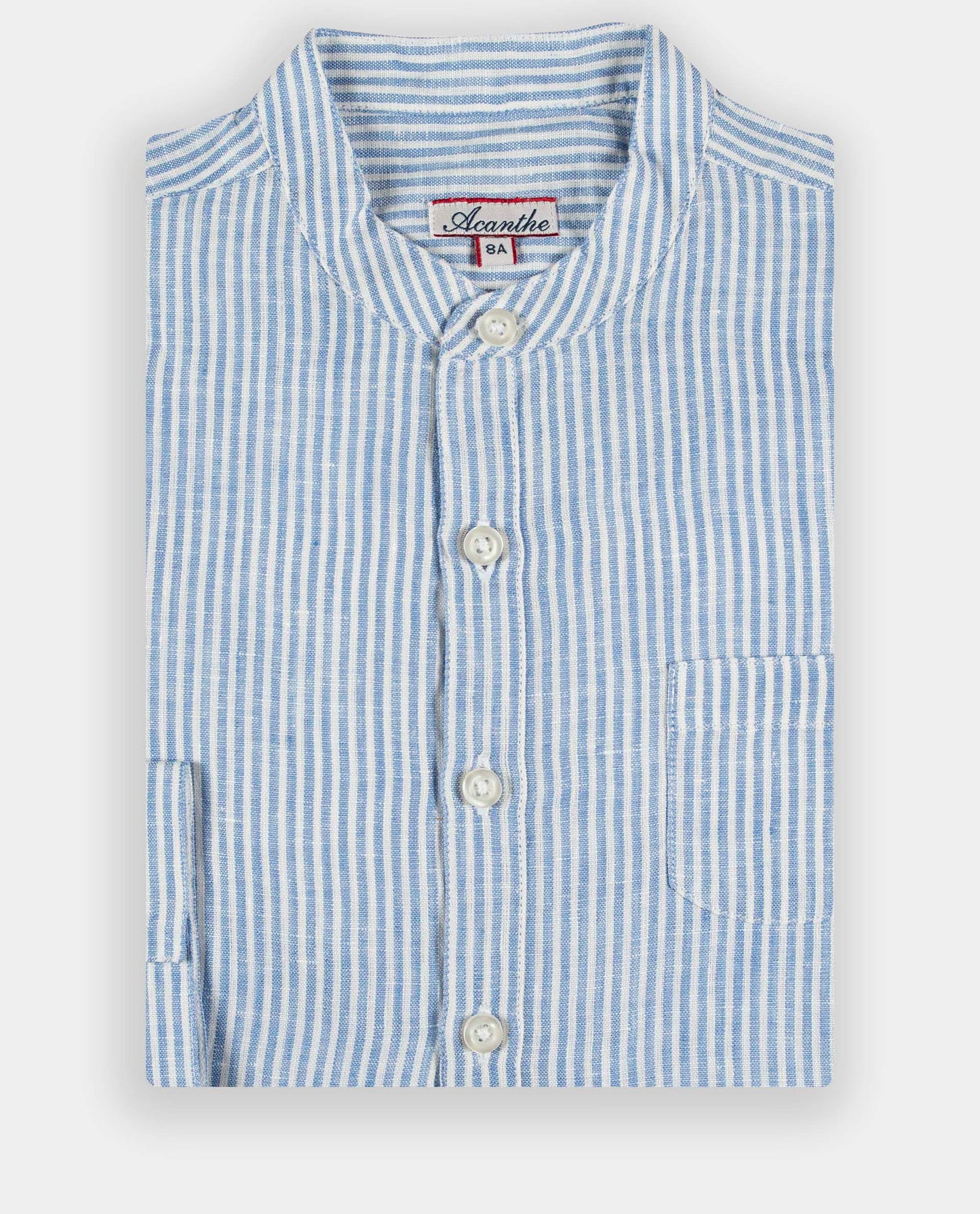 chemise col mao lin rayé bleu