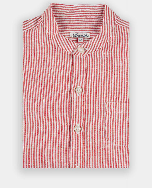 chemise col mao lin JG rayé rouge