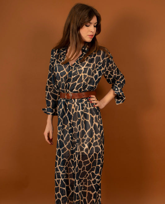 robe longue fendue voile de coton imprimé girafe