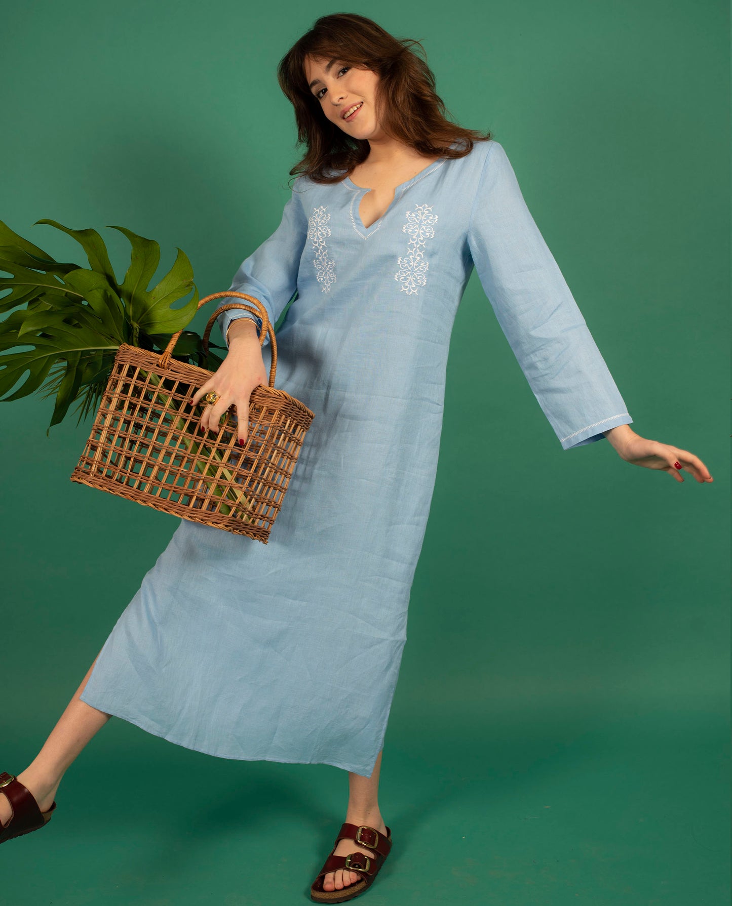 robe longue encolure tunisienne lin dutch blue