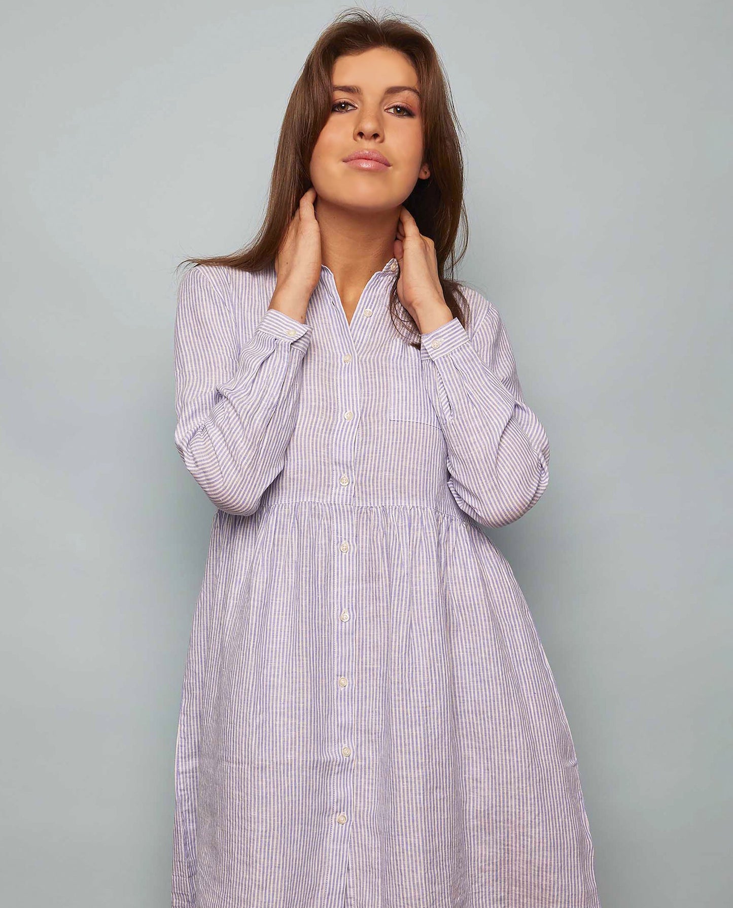 robe col mao lin rayé bleu