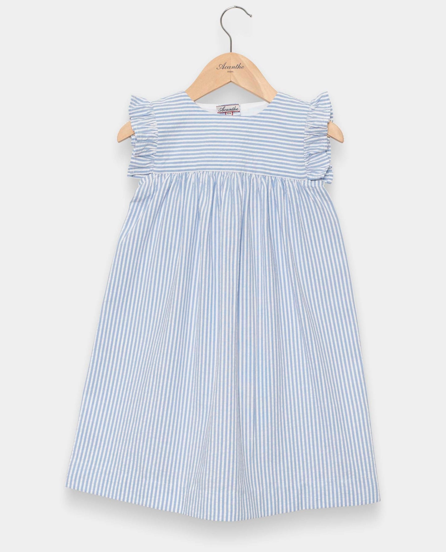 robe à  volants seersucker rayure ciel