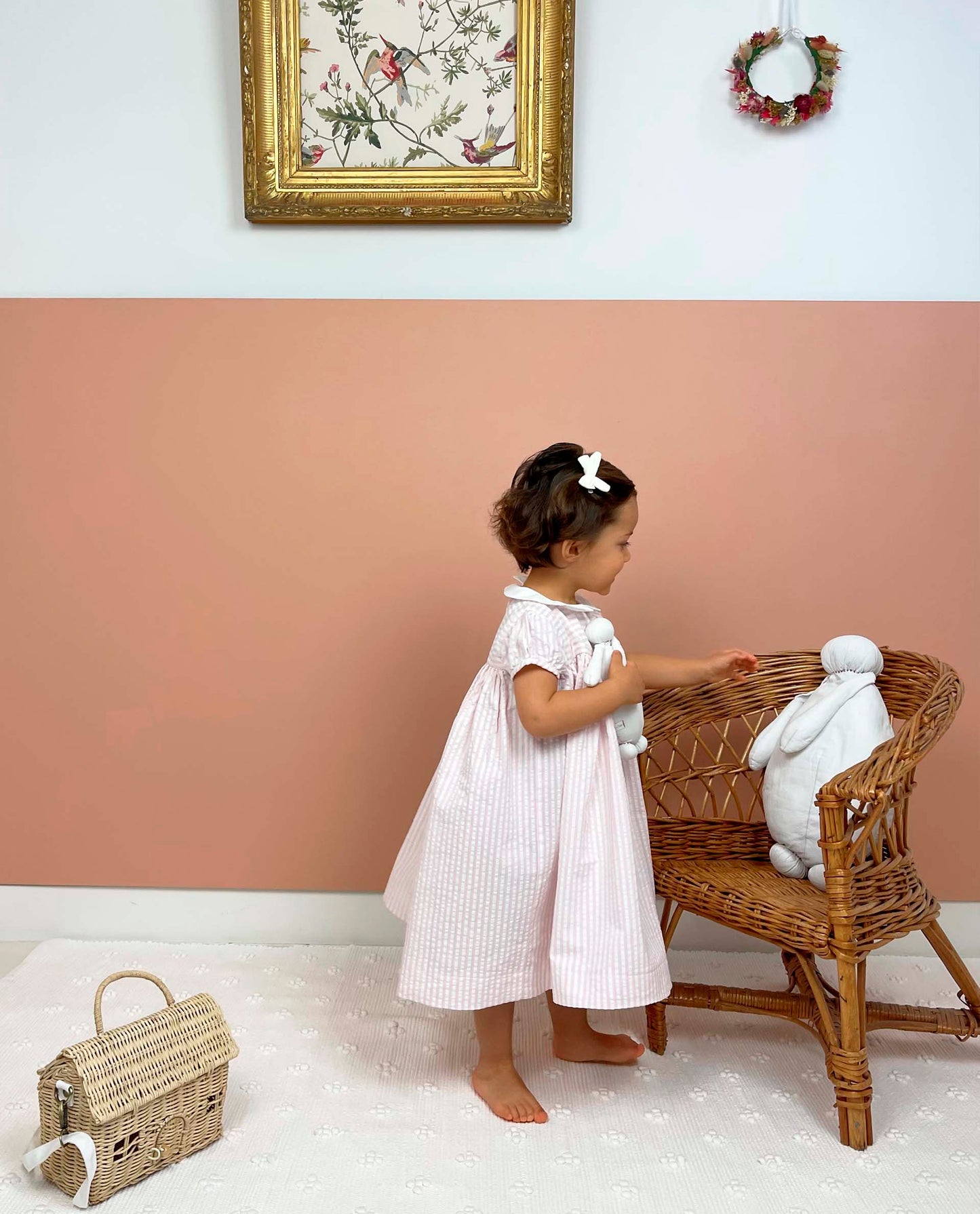 robe manches ballons seersucker rayure rose