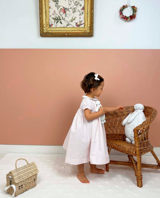 robe manches ballons seersucker rayure rose