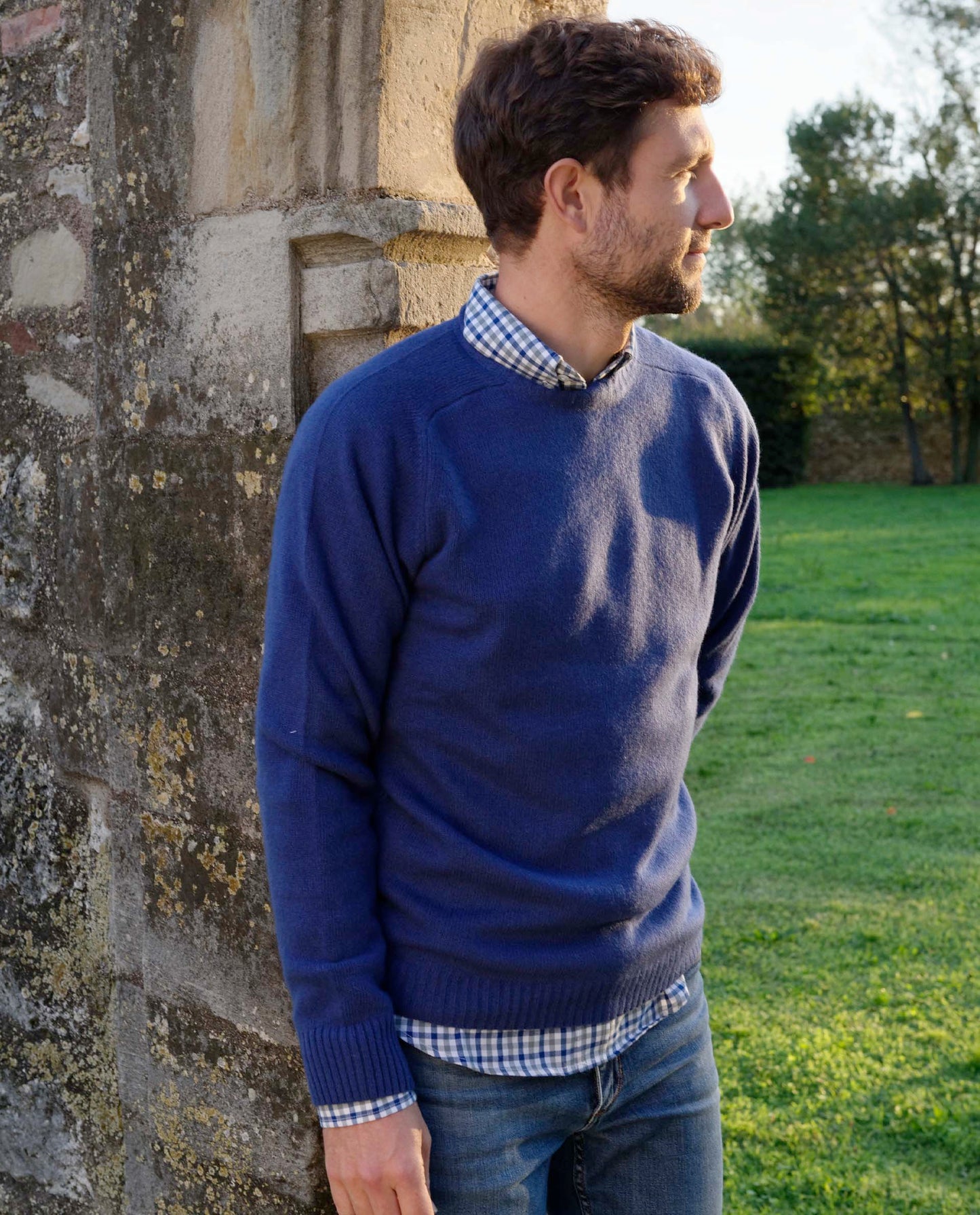 pull col rond 10 cachemire Bleu