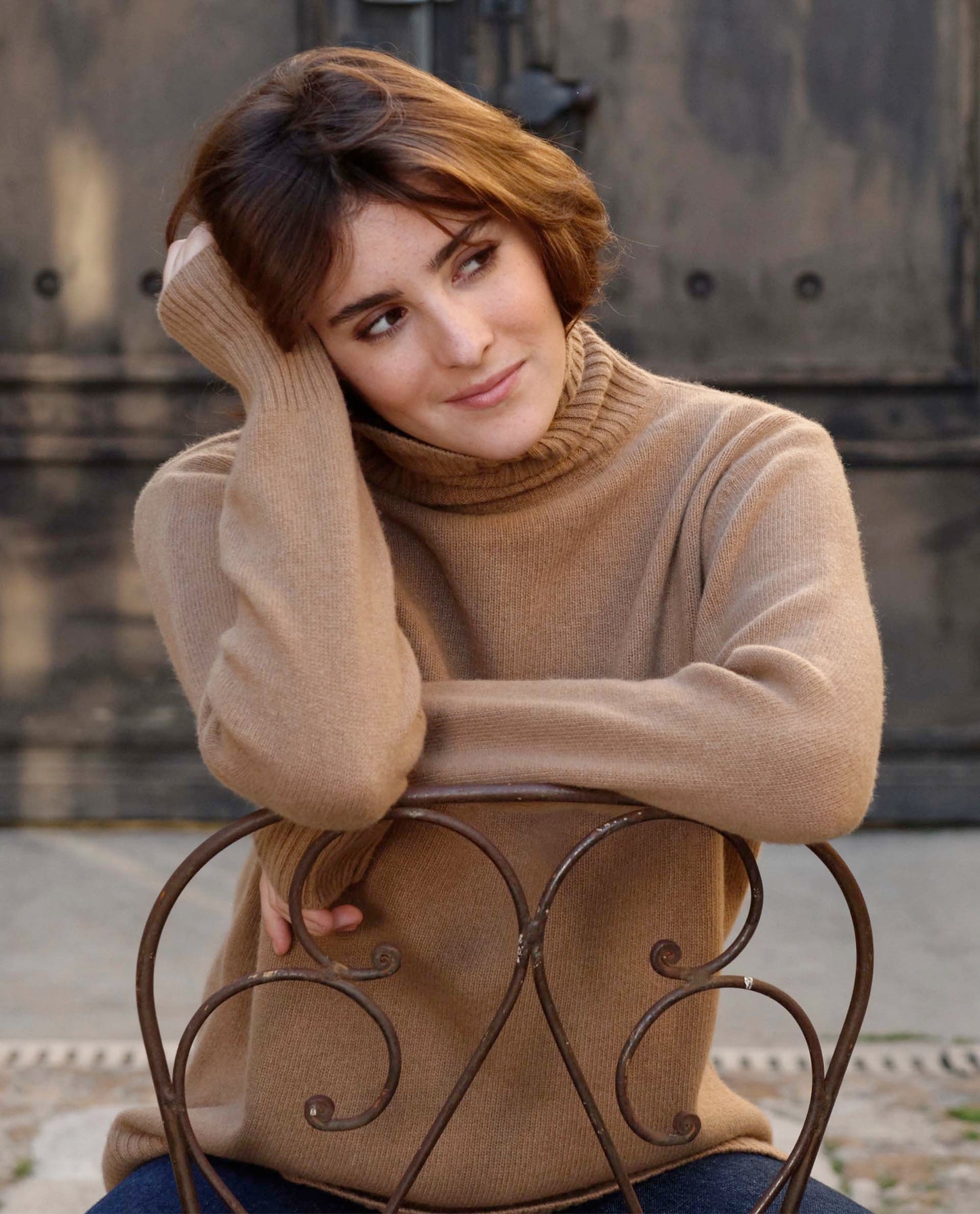 pull col roulé droit 10 cachemire Camel