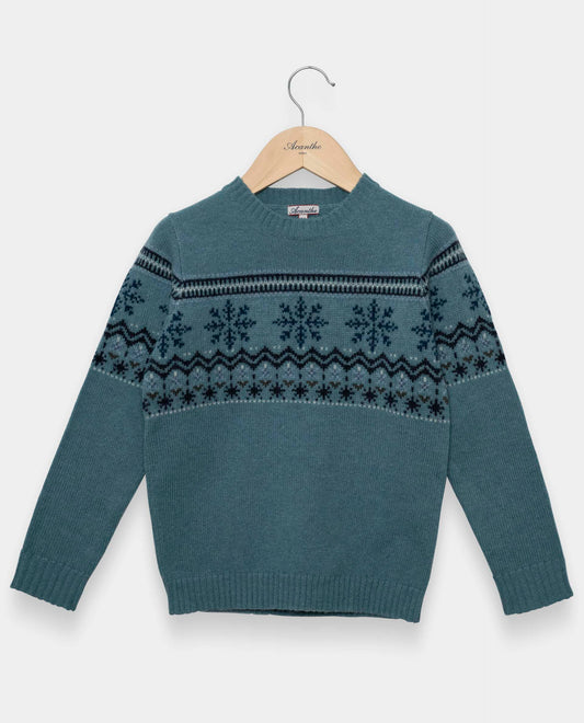 pull col rond jacquard 100 lwl JG Vert