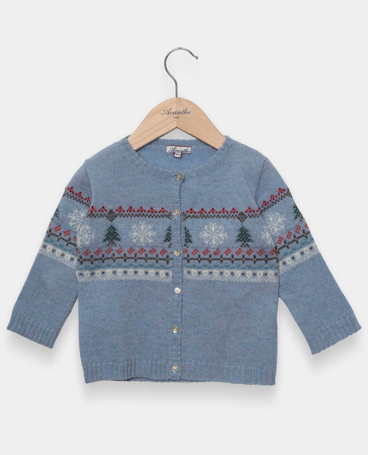 cardigan col rond jacquard 100 lwl Ciel